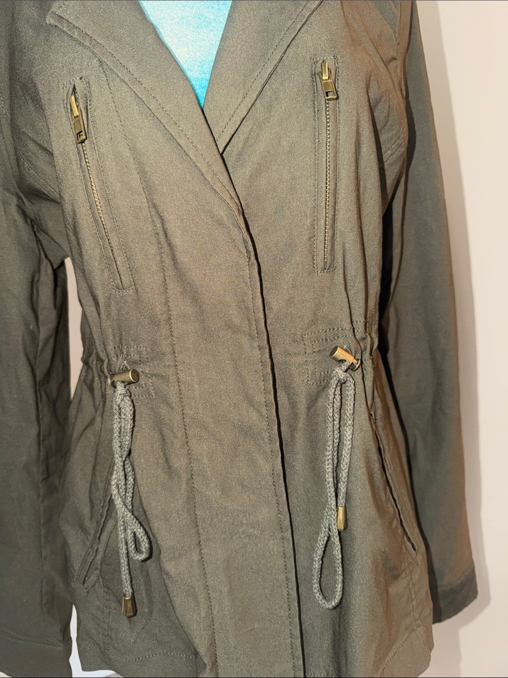 Women’s Olive Utility Drawstring Jacket - Picture 2 of 4